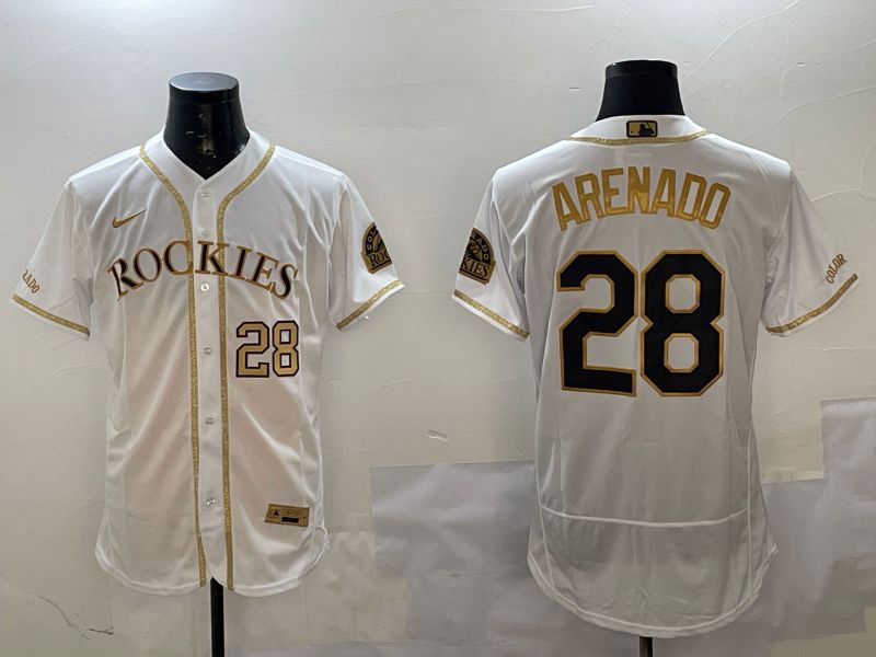 Men Colorado Rockies #28 Arenado White Gold Elite 2025 Nike MLB Jersey style 3->colorado rockies->MLB Jersey